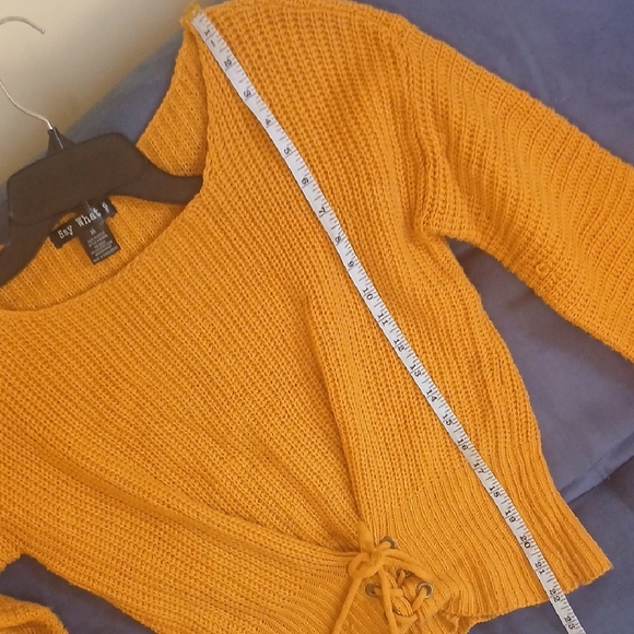Say What? Mustard Lace-Up Sweater - Picture 5 of 5